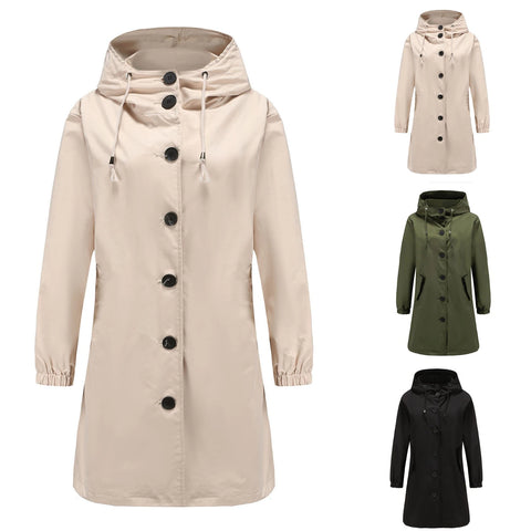 Women's Versatile Hooded Trench Coat - Stylish Waterproof Outerwear for All Seasons