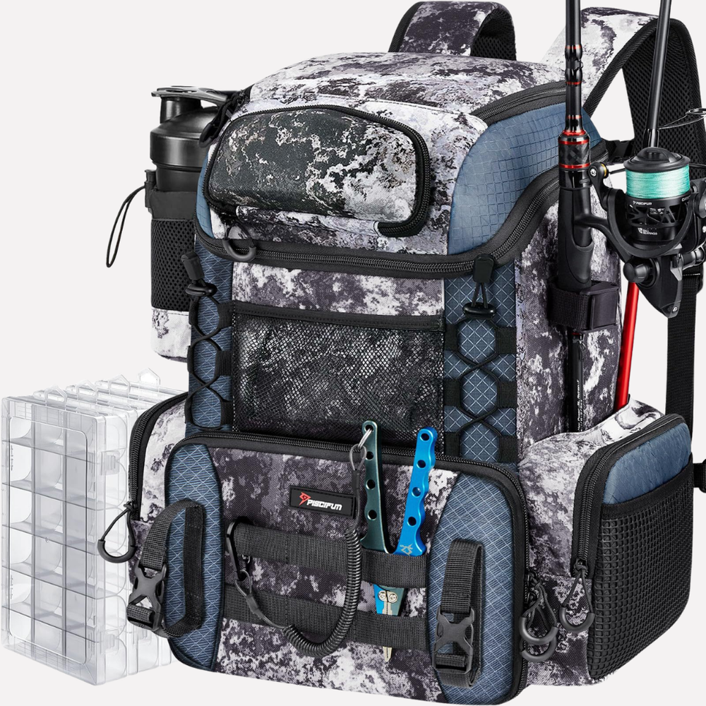 Davy Fishing Tackle Backpack with Rod Holders | Durable, Waterproof, and Spacious Gear Storage for Anglers
