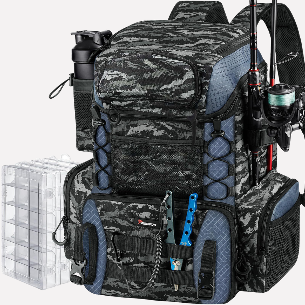 Davy Fishing Tackle Backpack with Rod Holders | Durable, Waterproof, and Spacious Gear Storage for Anglers