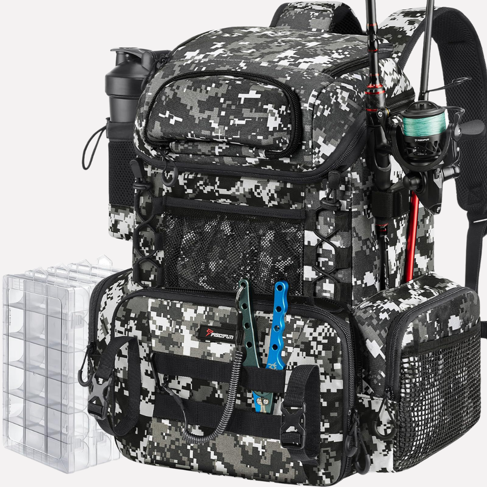Davy Fishing Tackle Backpack with Rod Holders | Durable, Waterproof, and Spacious Gear Storage for Anglers