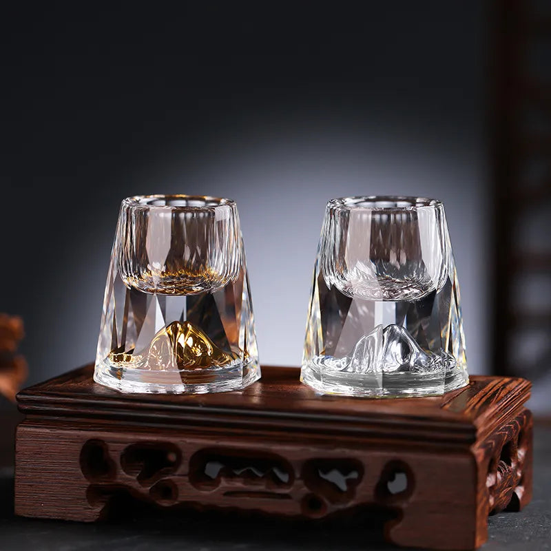 Handmade Crystal Whisky Glasses with Gold Flakes - Davy 2-Pack | Elegant Drinkware for Spirits