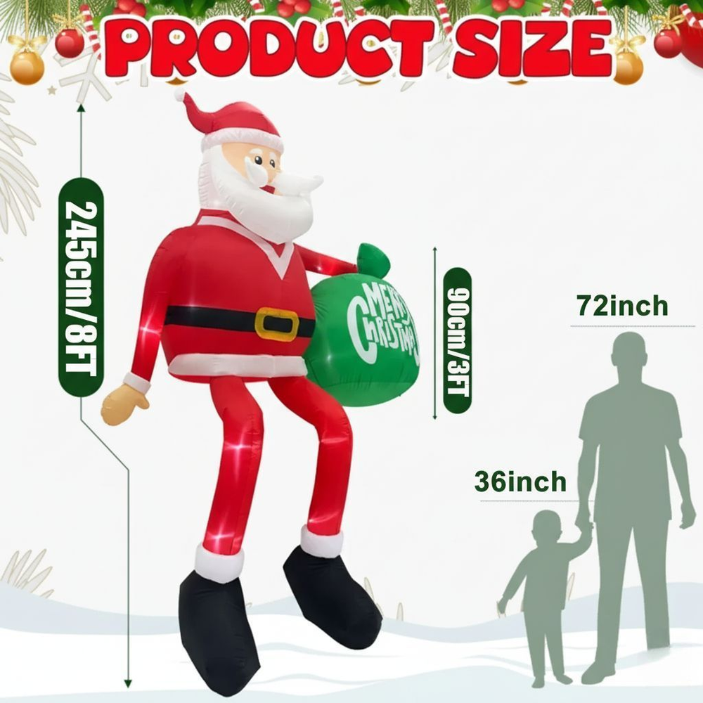 Davy Inflatable LED Climbing Santa Claus - 2.4m Tall Outdoor Holiday Decoration