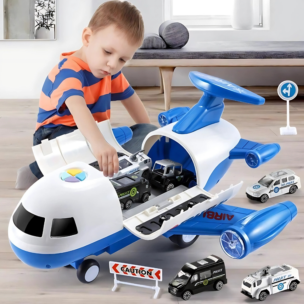 Davy Kids Deformable Airplane Storage Playset with Cars - Fun & Functional Toy Organizer for Creative Play