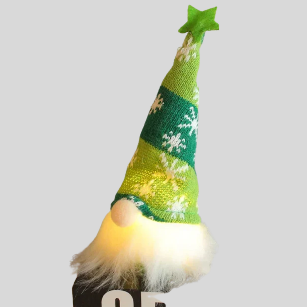 LED Gnome Ornament - Davy with Knitted Snowflake Hat | Festive Holiday Decor