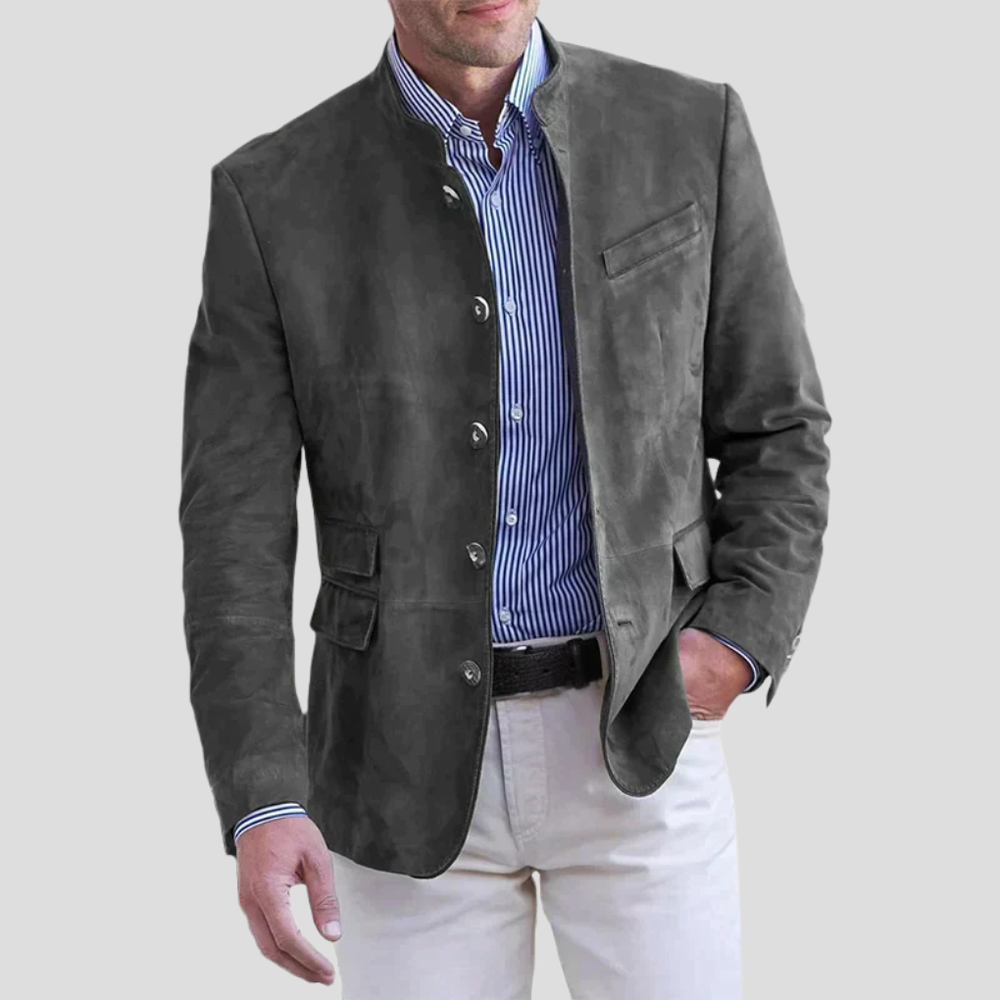 Davy Men's Band Collar Jacket with Stylish Button Accents - Trendy Casual Outerwear