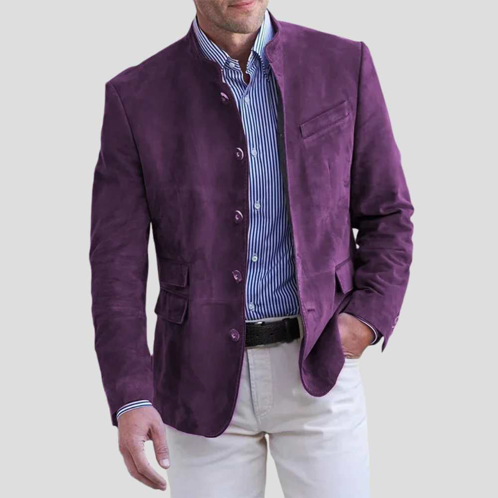 Davy Men's Band Collar Jacket with Stylish Button Accents - Trendy Casual Outerwear
