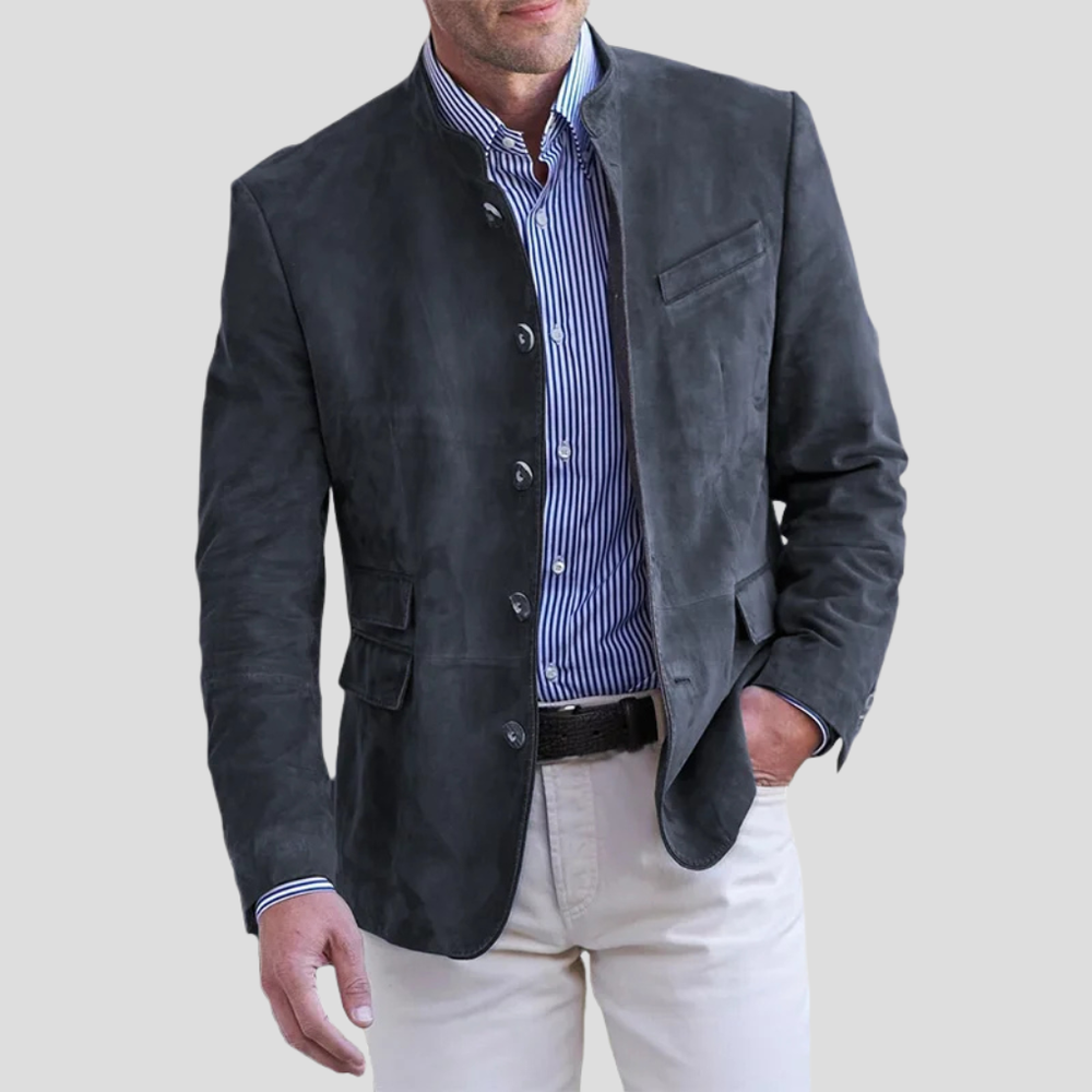 Davy Men's Band Collar Jacket with Stylish Button Accents - Trendy Casual Outerwear