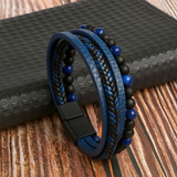 Men's Braided Leather Beaded Bracelet - Davy Collection | Stylish & Durable Accessory
