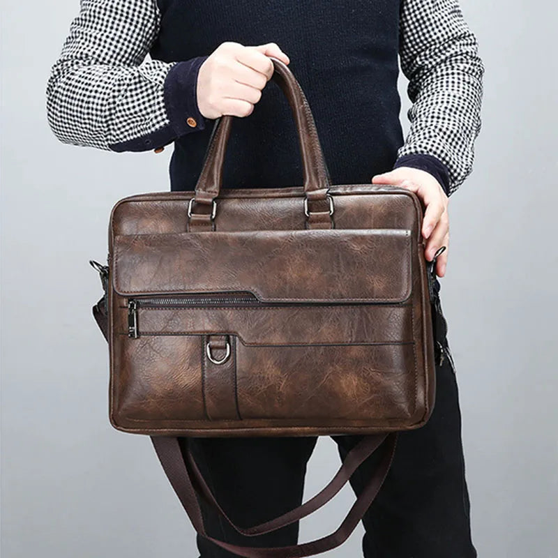 Davy Men's Premium Leather Top Handle Briefcase - Stylish & Durable Work Bag