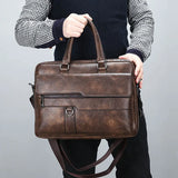 Davy Men's Premium Leather Top Handle Briefcase - Stylish & Durable Work Bag