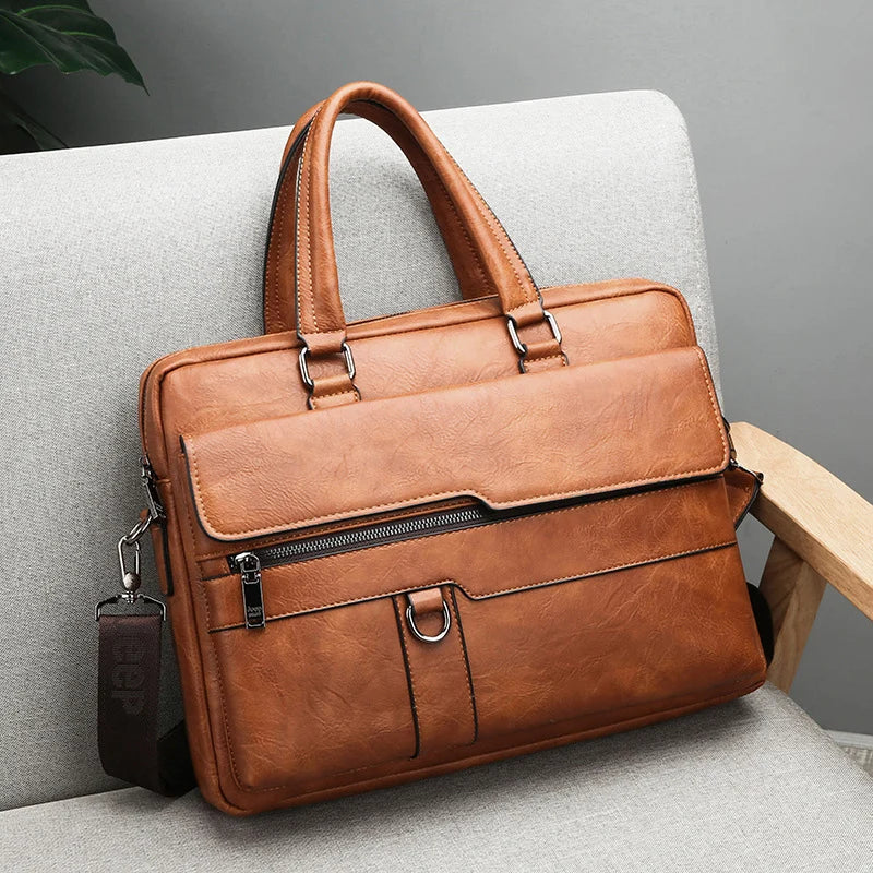 Davy Men's Premium Leather Top Handle Briefcase - Stylish & Durable Work Bag