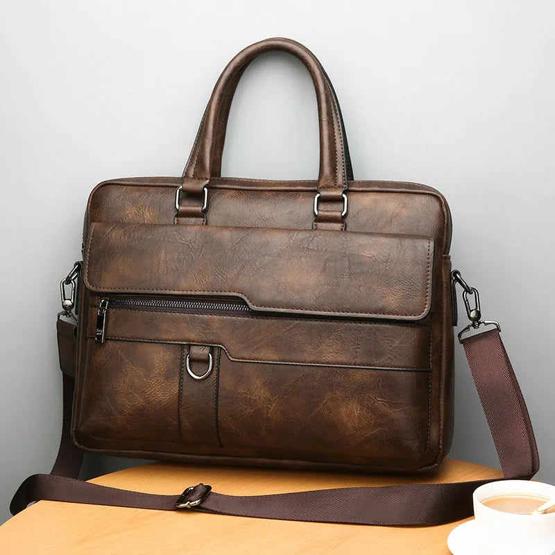 Davy Men's Premium Leather Top Handle Briefcase - Stylish & Durable Work Bag