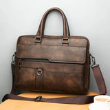 Davy Men's Premium Leather Top Handle Briefcase - Stylish & Durable Work Bag