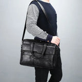 Davy Men's Premium Leather Top Handle Briefcase - Stylish & Durable Work Bag