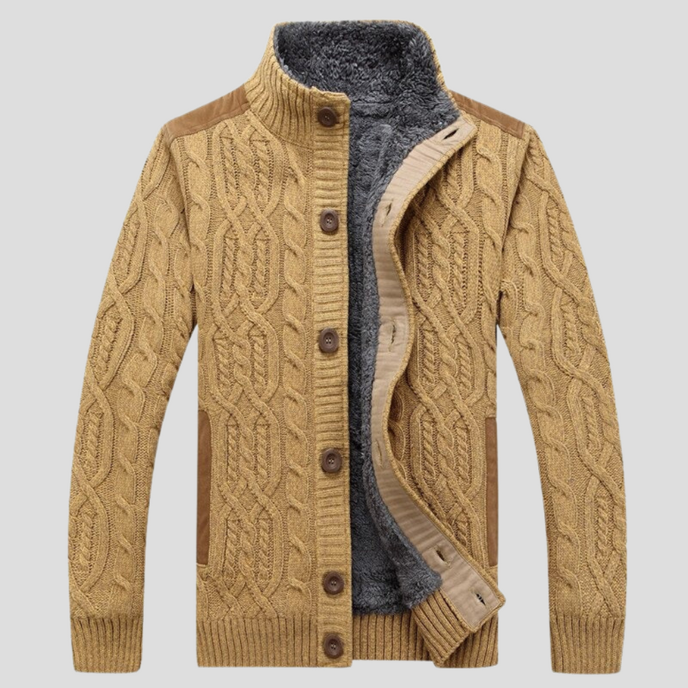 Men's Cozy Warm Lined Cable Knit Cardigan - Stylish Winter Sweater for Ultimate Comfort