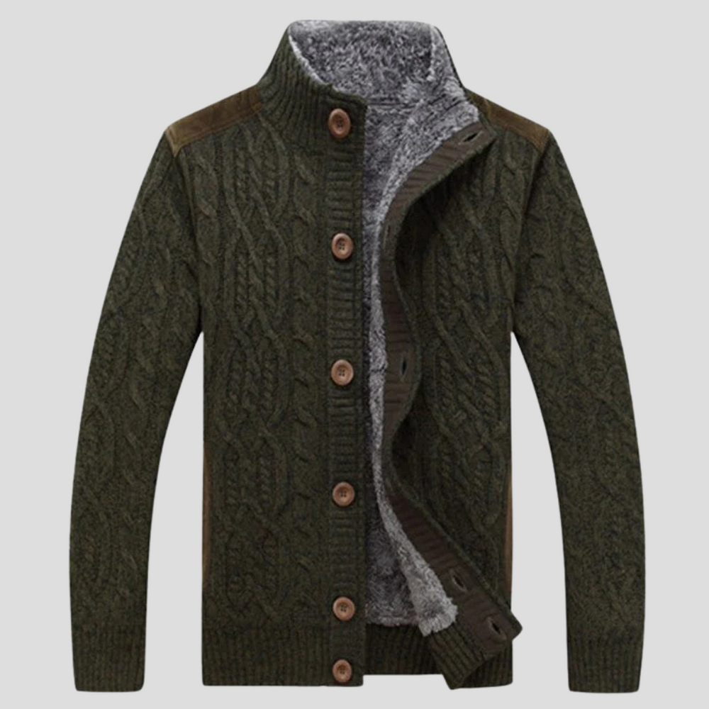 Men's Cozy Warm Lined Cable Knit Cardigan - Stylish Winter Sweater for Ultimate Comfort