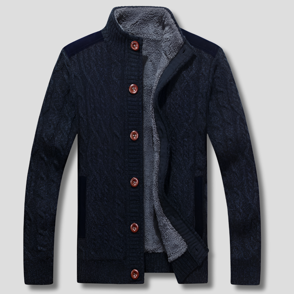 Men's Cozy Warm Lined Cable Knit Cardigan - Stylish Winter Sweater for Ultimate Comfort