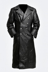 Men's Vintage Military Leather Trench Coat by Davy | Classic Style & Durable Design