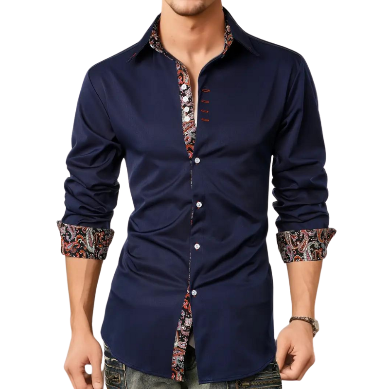 Men's Dress Shirt with Stylish Paisley Print Accents - Elegant & Modern Design
