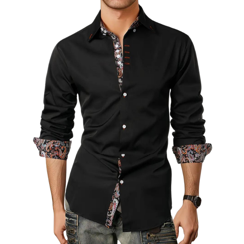 Men's Dress Shirt with Stylish Paisley Print Accents - Elegant & Modern Design