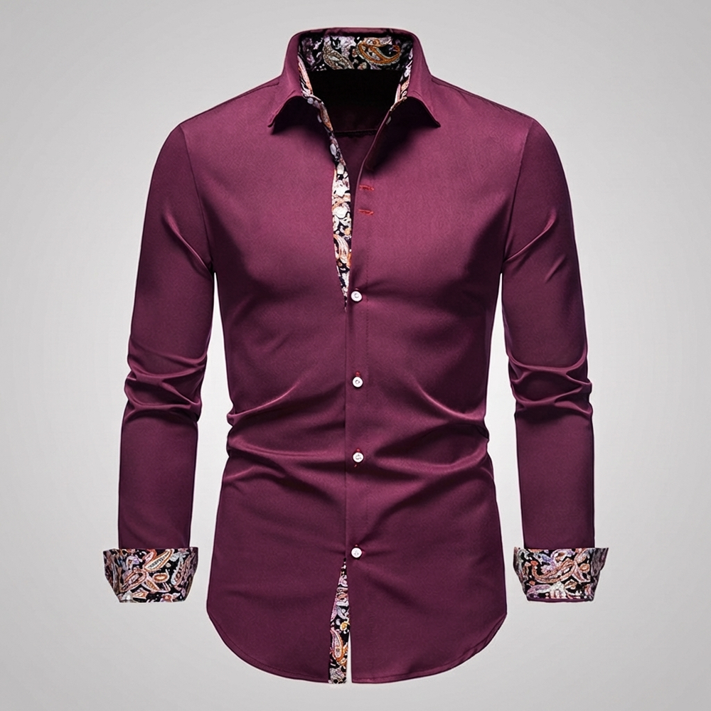 Men's Dress Shirt with Stylish Paisley Print Accents - Elegant & Modern Design