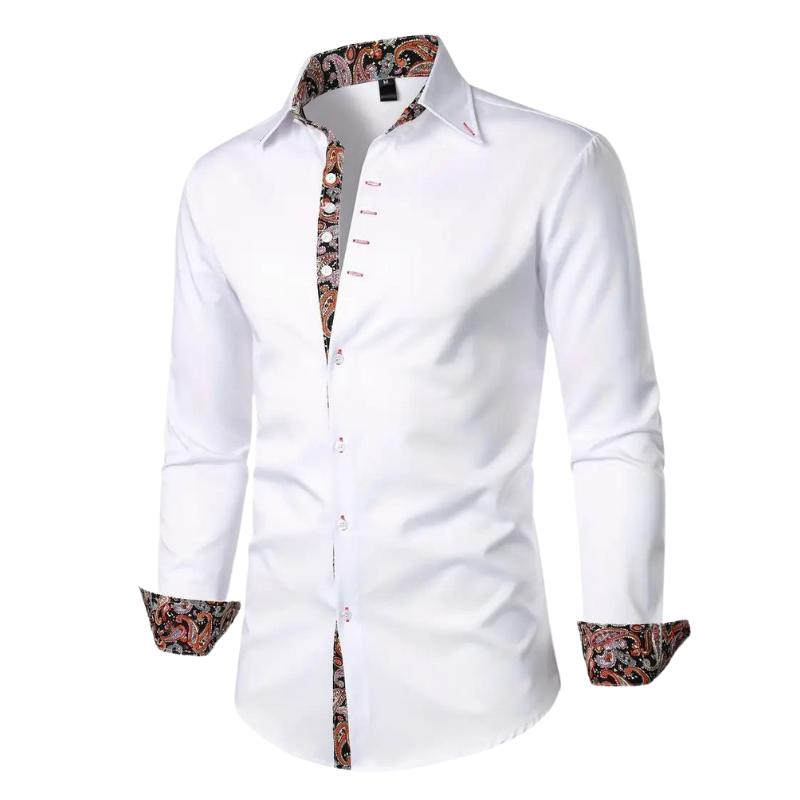 Men's Dress Shirt with Stylish Paisley Print Accents - Elegant & Modern Design