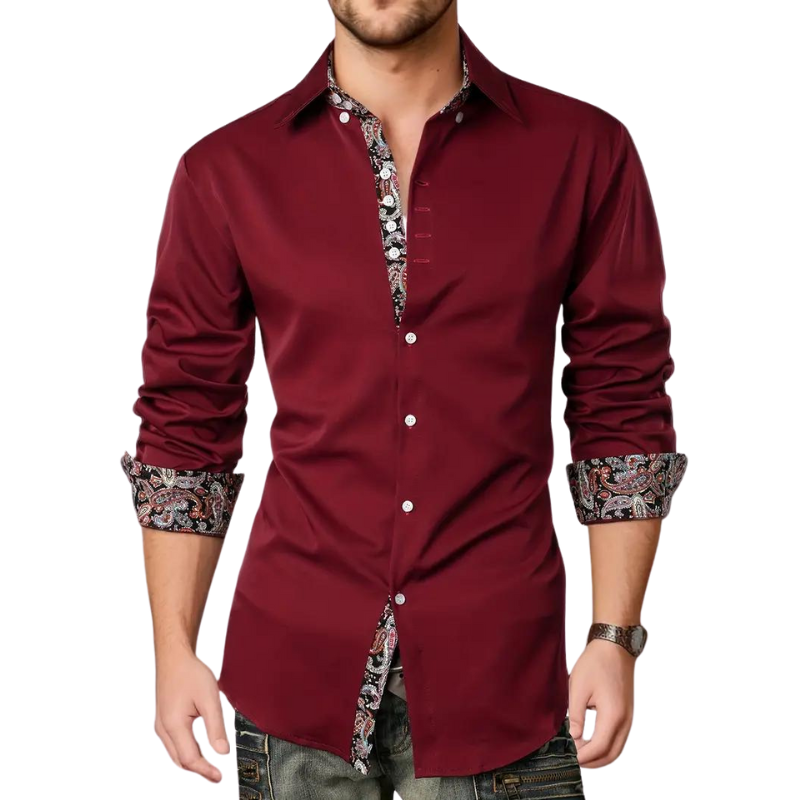 Men's Dress Shirt with Stylish Paisley Print Accents - Elegant & Modern Design