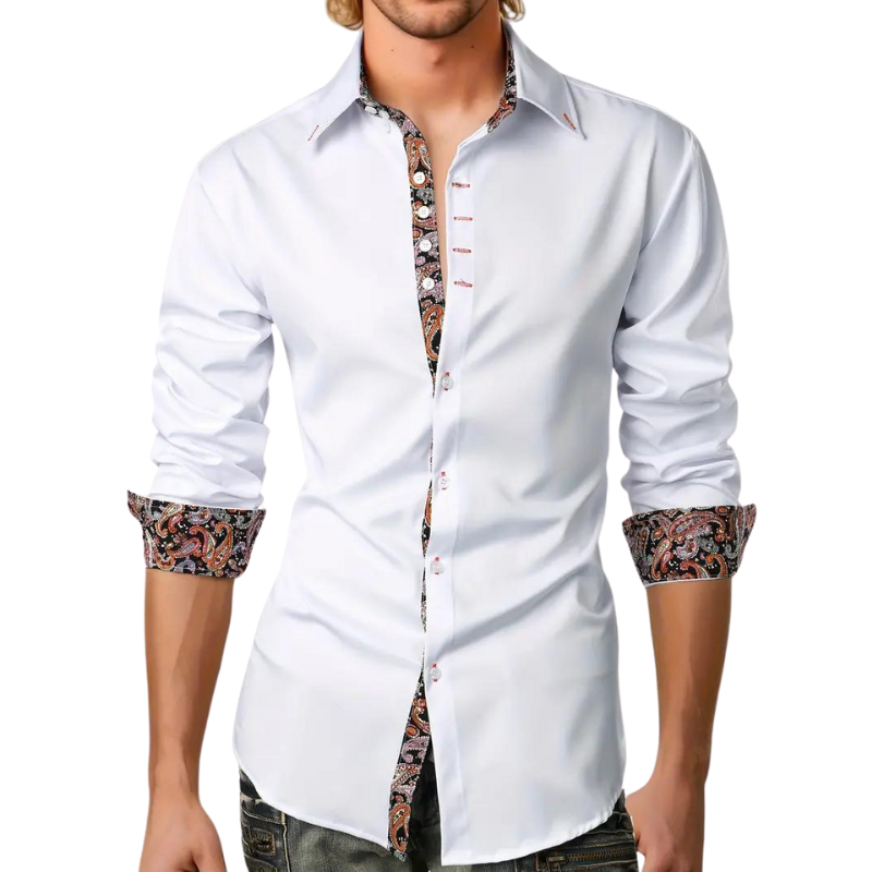 Men's Dress Shirt with Stylish Paisley Print Accents - Elegant & Modern Design