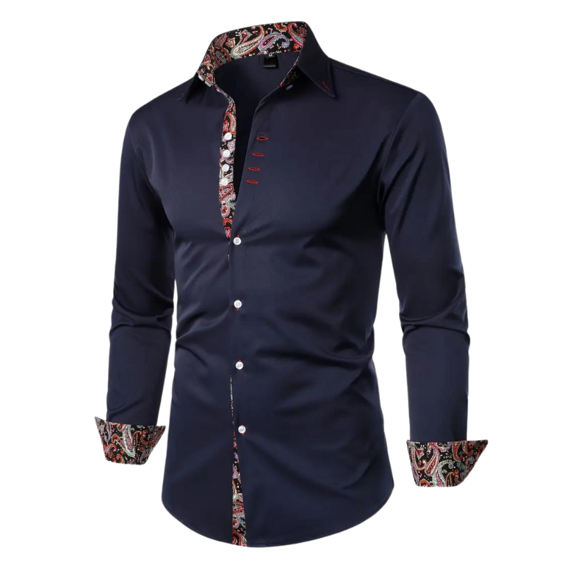 Men's Dress Shirt with Stylish Paisley Print Accents - Elegant & Modern Design