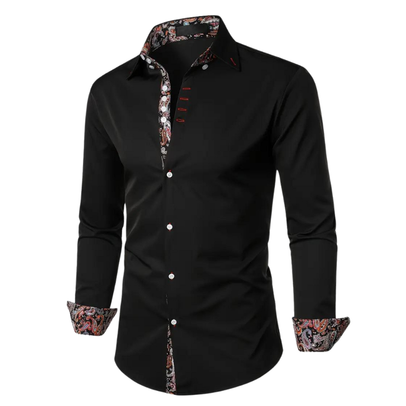 Men's Dress Shirt with Stylish Paisley Print Accents - Elegant & Modern Design