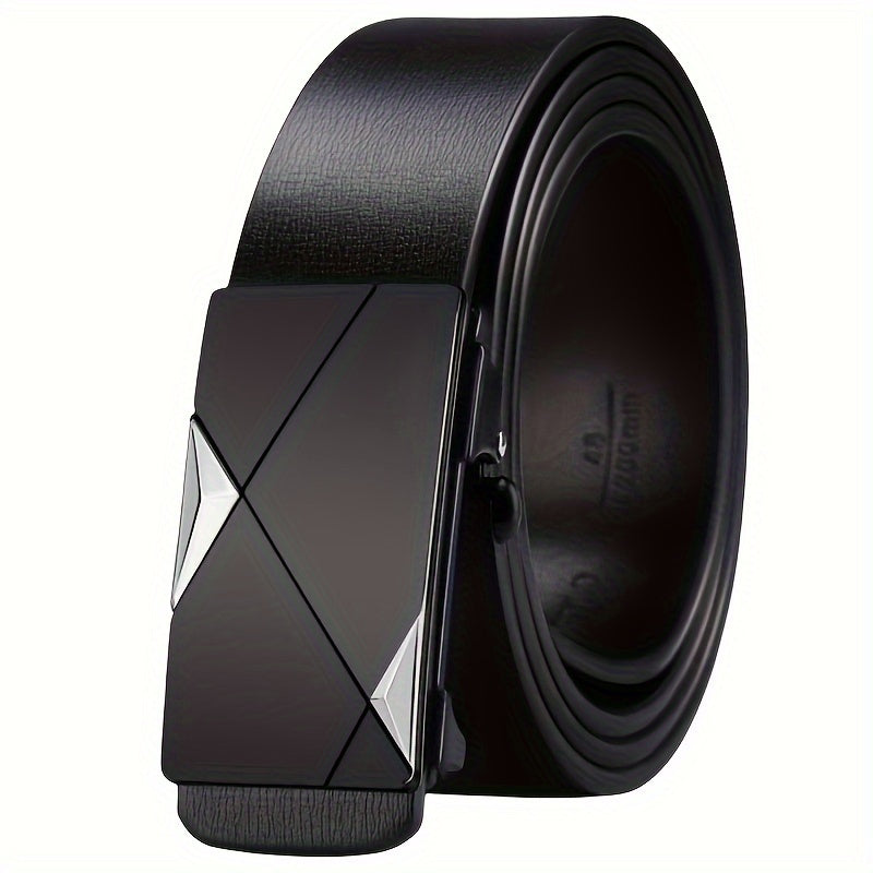 Davy Men's Genuine Leather Automatic Buckle Belt | Classic Adjustable Cowhide Waist Belt for Ultimate Comfort and Style