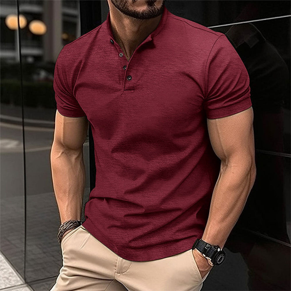 Davy Men's Band Collar Henley Polo Shirt - Stylish & Refined Casual Wear