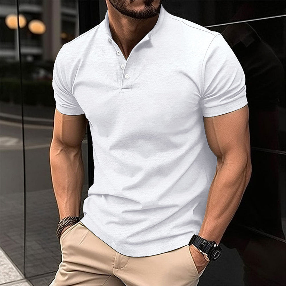Davy Men's Band Collar Henley Polo Shirt - Stylish & Refined Casual Wear