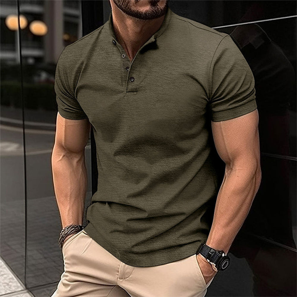 Davy Men's Band Collar Henley Polo Shirt - Stylish & Refined Casual Wear
