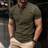 Davy Men's Band Collar Henley Polo Shirt - Stylish & Refined Casual Wear