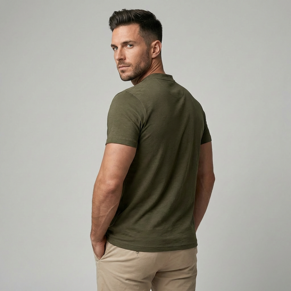 Davy Men's Band Collar Henley Polo Shirt - Stylish & Refined Casual Wear