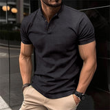 Davy Men's Band Collar Henley Polo Shirt - Stylish & Refined Casual Wear