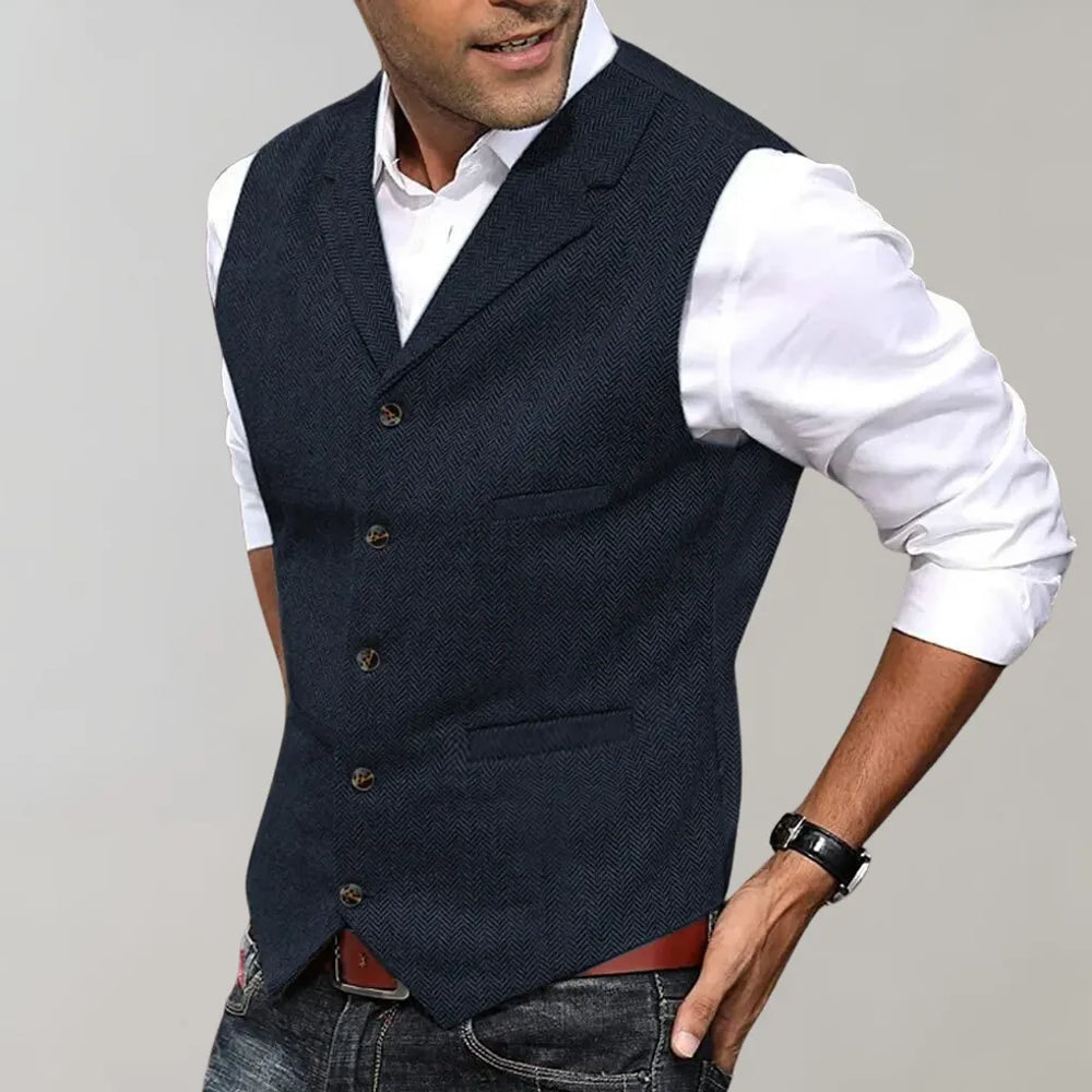 Davy Men's Herringbone Suit Vest - Stylish Tailored Fit for Formal & Casual Occasions