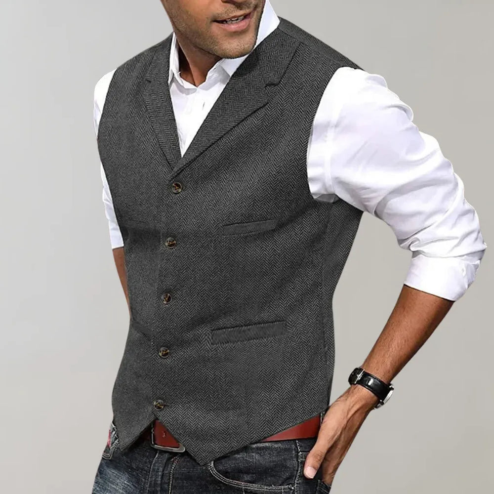 Davy Men's Herringbone Suit Vest - Stylish Tailored Fit for Formal & Casual Occasions