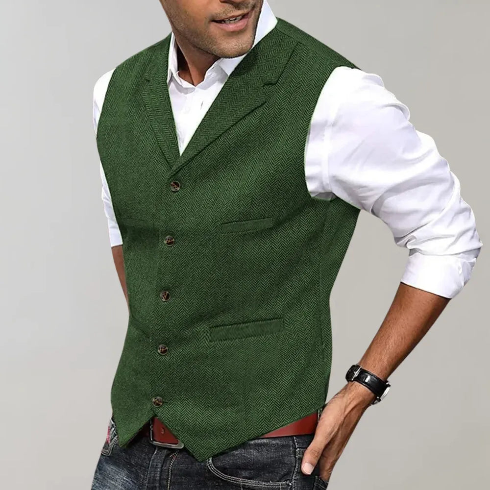 Davy Men's Herringbone Suit Vest - Stylish Tailored Fit for Formal & Casual Occasions