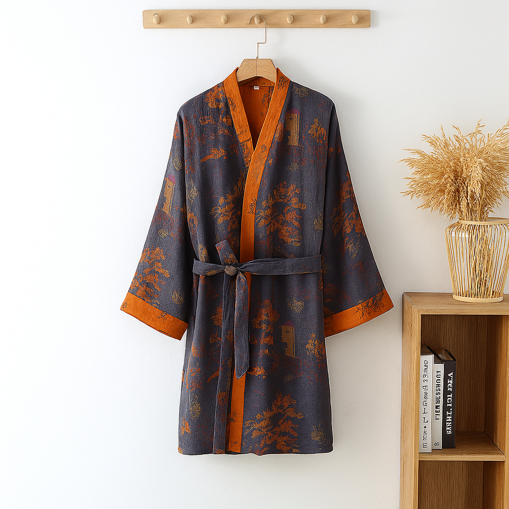Men's Jacquard Kimono Loungewear - Stylish & Comfortable Robe for Relaxation