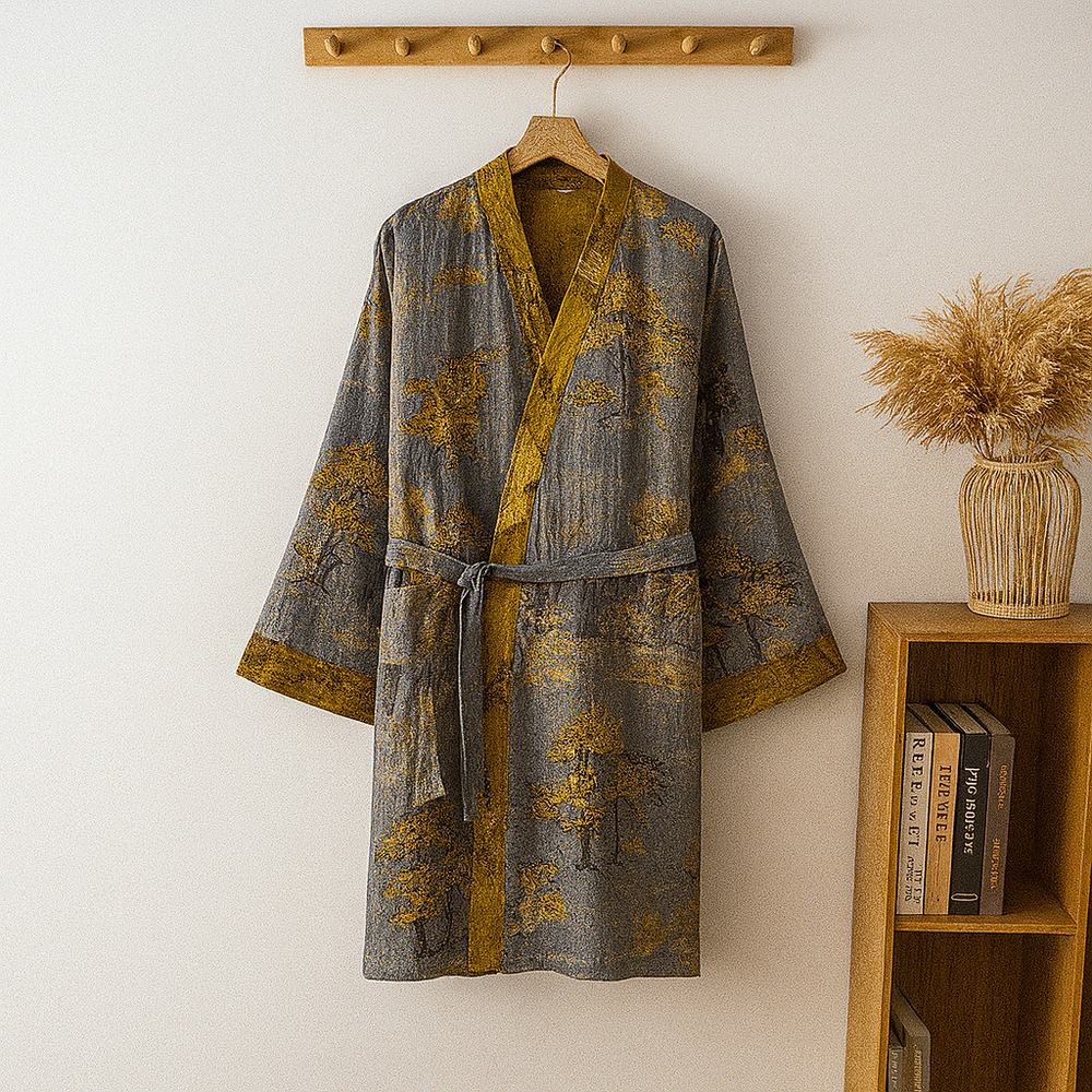 Men's Jacquard Kimono Loungewear - Stylish & Comfortable Robe for Relaxation