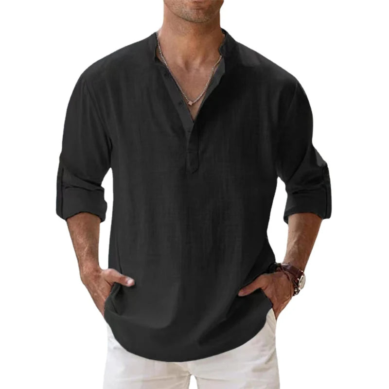 Men's Lightweight Breathable Linen Henley Shirt - Casual Summer Top for Comfort and Style