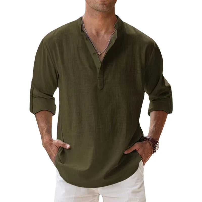 Men's Lightweight Breathable Linen Henley Shirt - Casual Summer Top for Comfort and Style