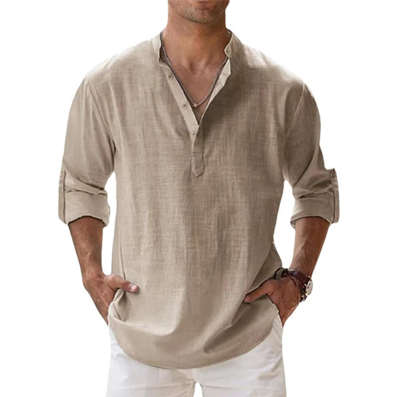 Men's Lightweight Breathable Linen Henley Shirt - Casual Summer Top for Comfort and Style