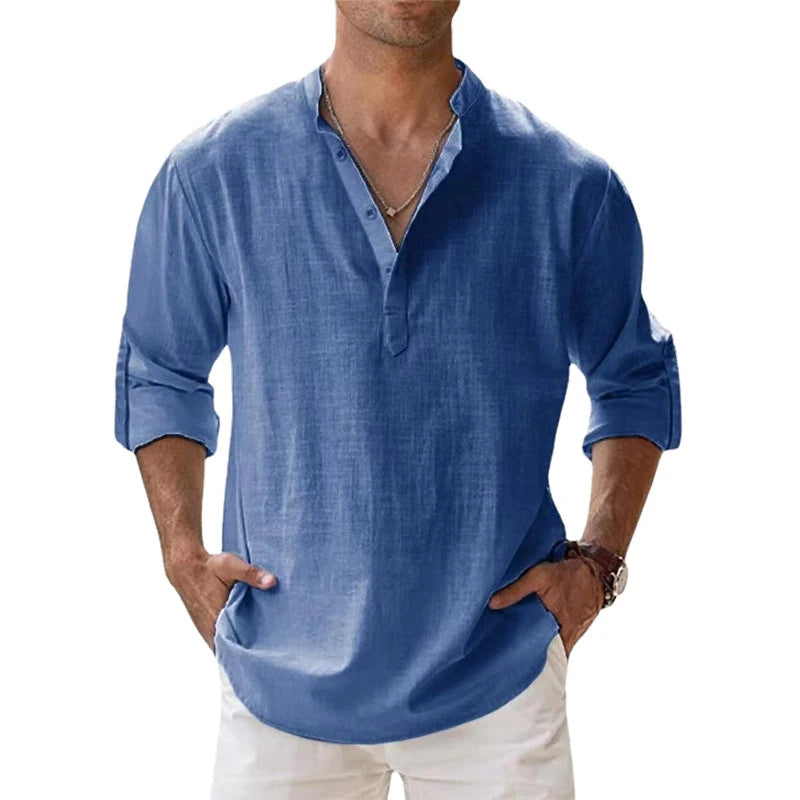 Men's Lightweight Breathable Linen Henley Shirt - Casual Summer Top for Comfort and Style
