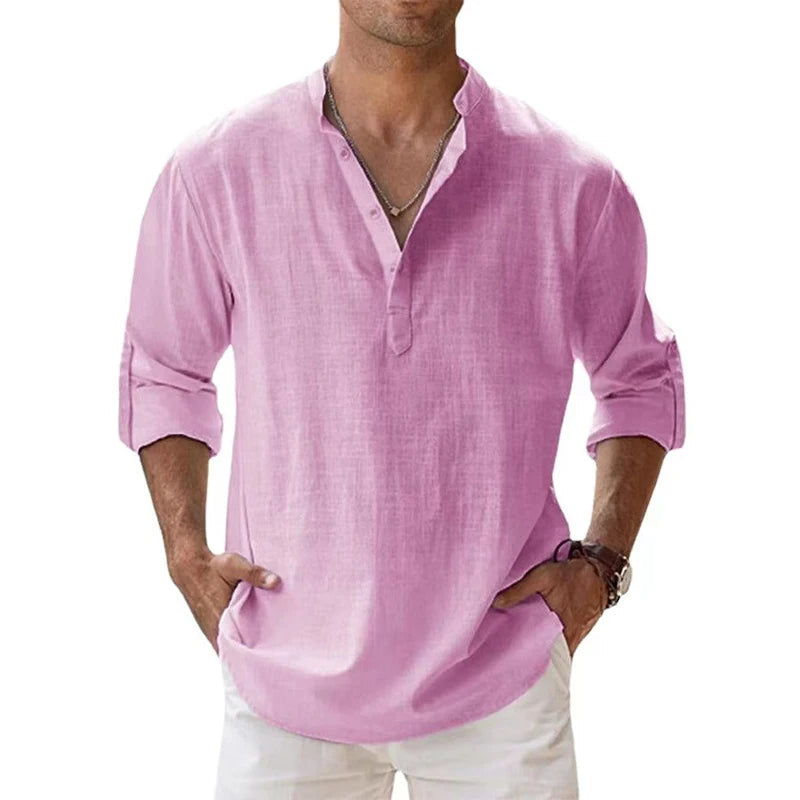 Men's Lightweight Breathable Linen Henley Shirt - Casual Summer Top for Comfort and Style