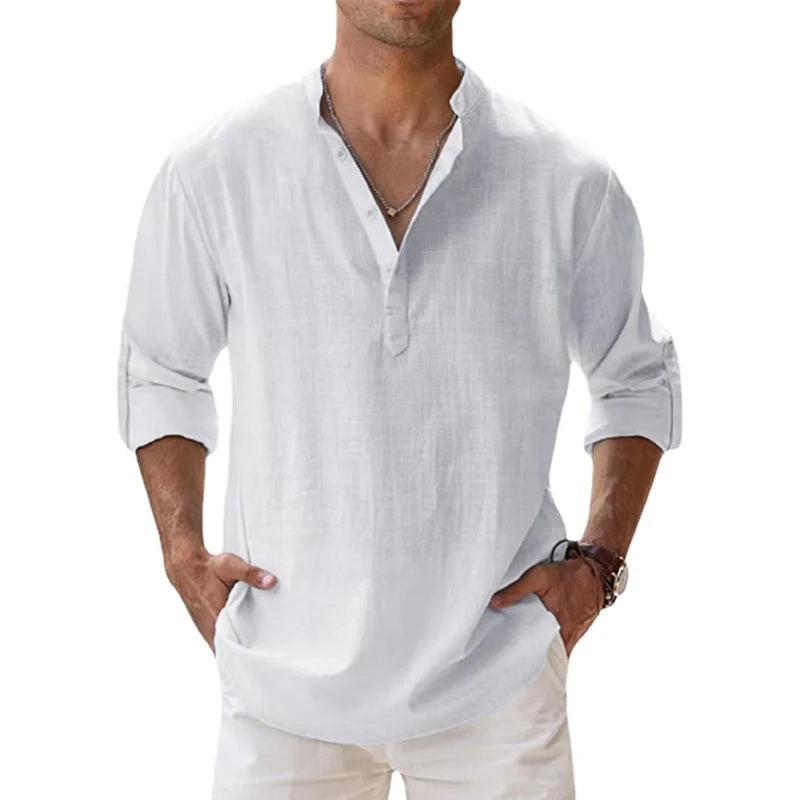 Men's Lightweight Breathable Linen Henley Shirt - Casual Summer Top for Comfort and Style