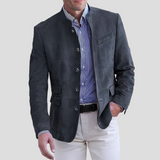 Enhanced Product Title: "Davy Men's Mandarin Collar Blazer - Stylish Button Front Jacket for Smart Casual Looks" 

This title includes relevant keywords while emphasizing style and versatility, which can help improve visibility in Google Shopping searches