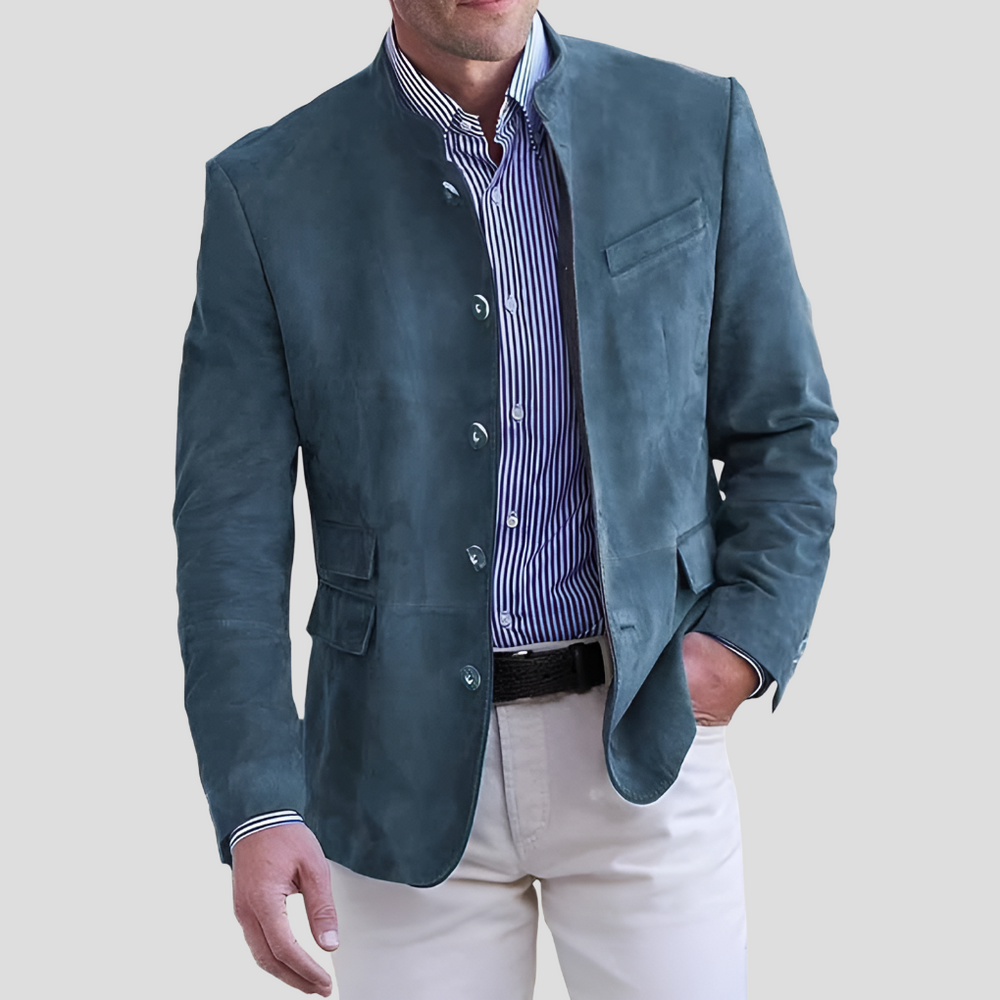 Enhanced Product Title: "Davy Men's Mandarin Collar Blazer - Stylish Button Front Jacket for Smart Casual Looks" 

This title includes relevant keywords while emphasizing style and versatility, which can help improve visibility in Google Shopping searches